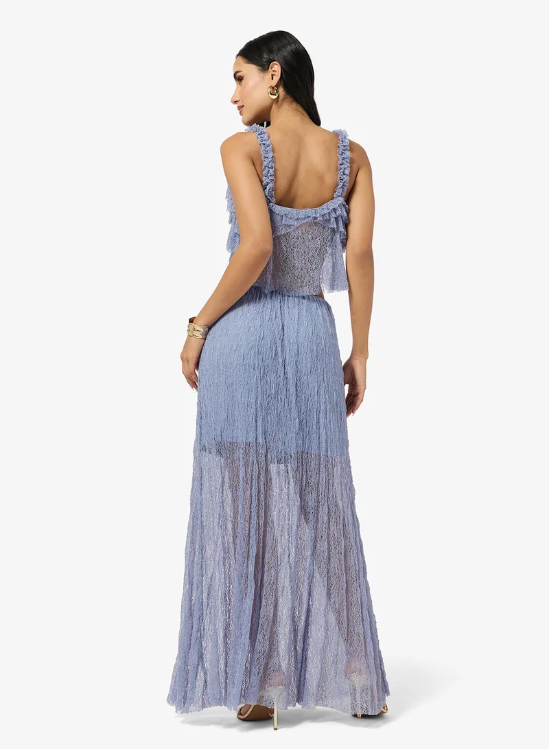 Ginger Strapy Ruffle Detail Mesh Slip Dress